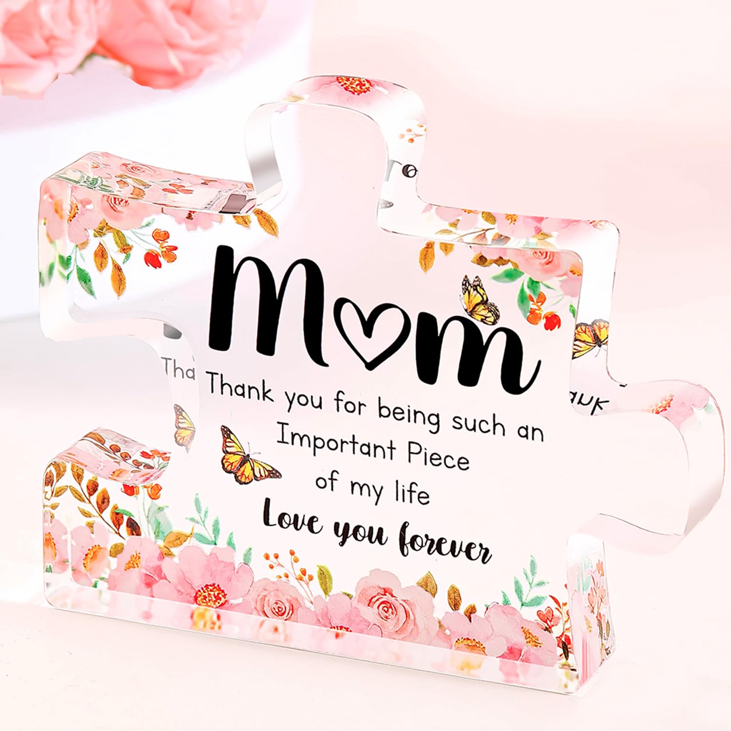 Gifts for Mom, Birthday Gifts for Mom - Engraved Acrylic Block Puzzle Mom Gift 3.9 x 3.3 x 0.6 inch, Mom Birthday Gifts from Daughter, Son, Moms Birthday Gift Ideas, for Moms Birthday
