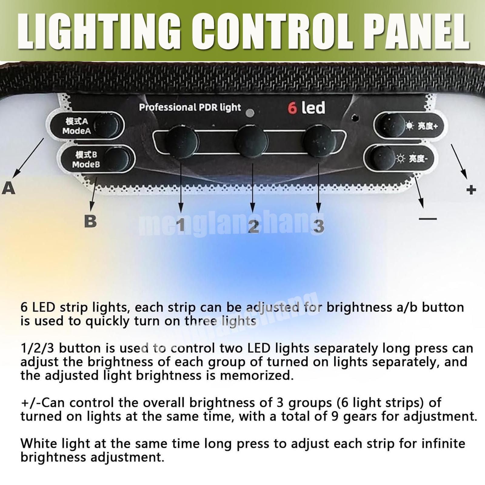 Heavy Duty PDR Light, 95cm LED Scheda di riflessione w/Regolabile Stand & Wheels, 3-Zone Dimming Lampada di Riparazione dell'ammaccatura per Il Corpo Automatico, Alta visibilità Strumento di rimozio
