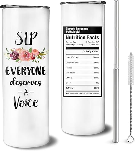 Mosdeim Speech Pathologist Gifts SLP - Vaso de café de viaje de 20 onzas, vasos delgados con tapa y pajita, tazas de café aisladas de acero