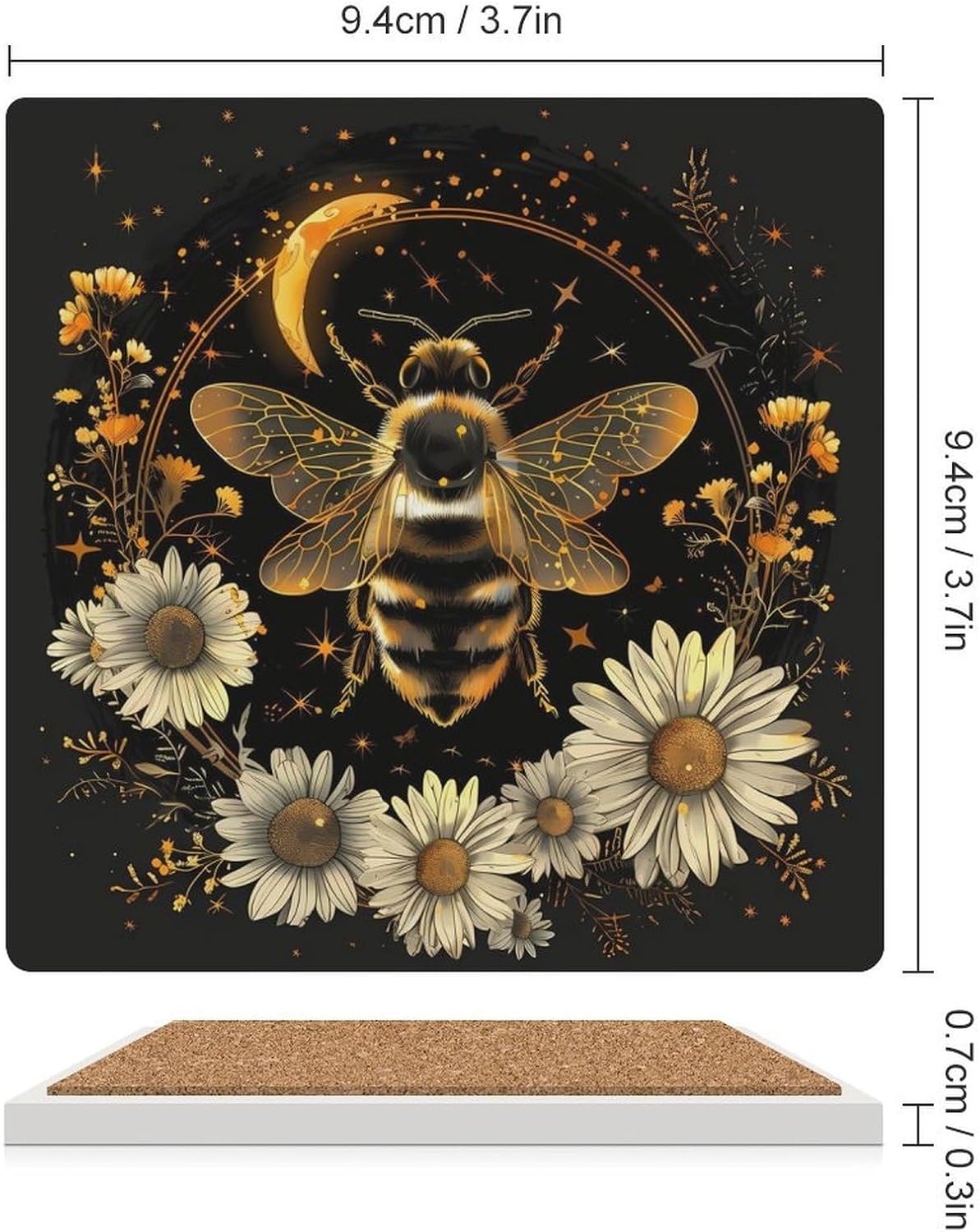 Bee Moon Coaster for Drinks Square Ceramic Table Coasters Stone Mat Crafts 4PCS Home Kitchen Decor