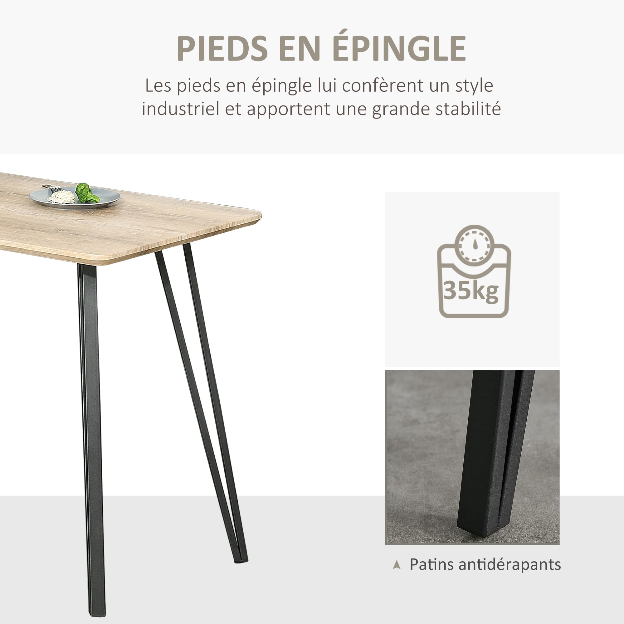 HOMCOM Table à Manger Grand Plateau 120L x 60l x 75H cm Noir, Chêne Clair