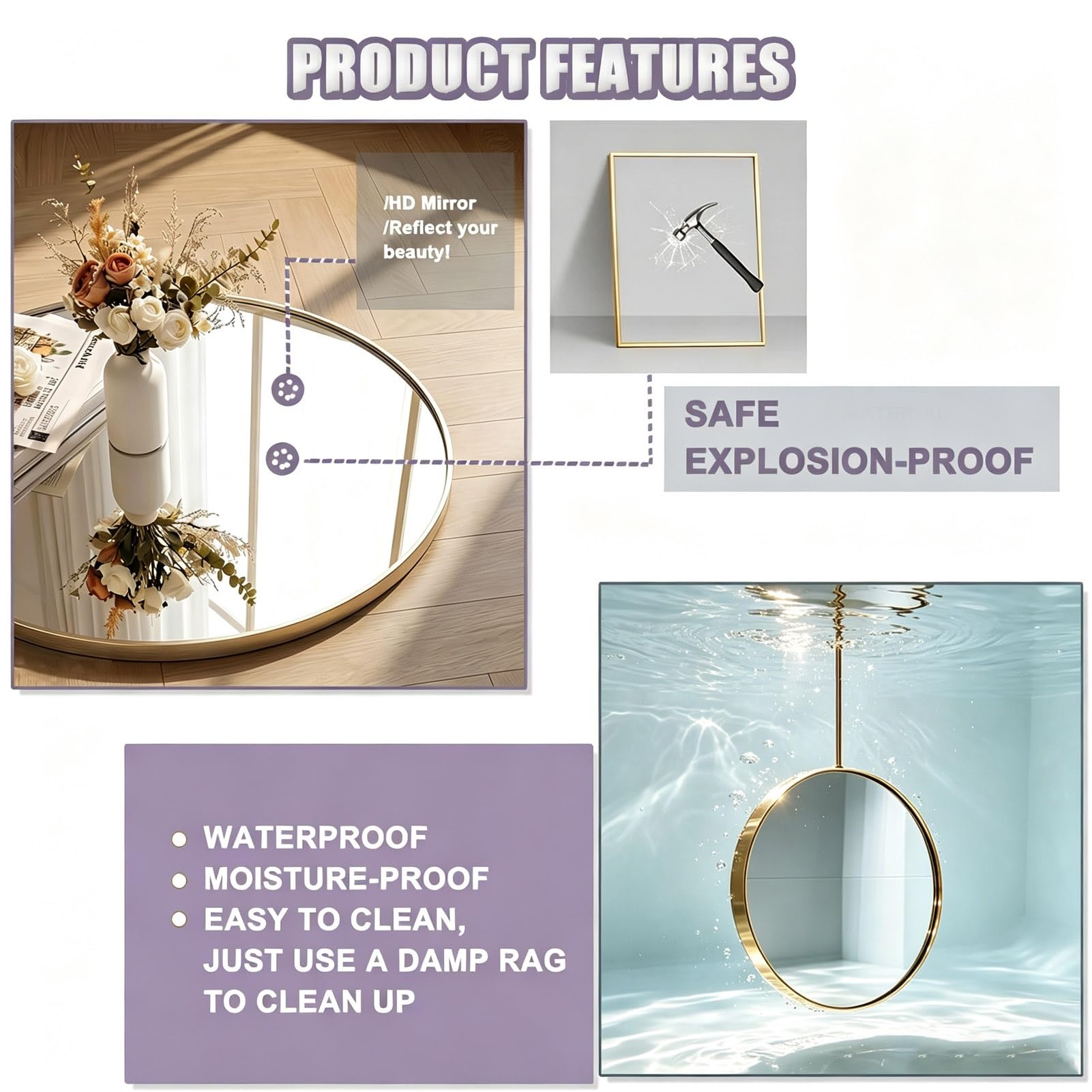 Specchio da bagno a soffitto Specchio da parete in acciaio inossidabile