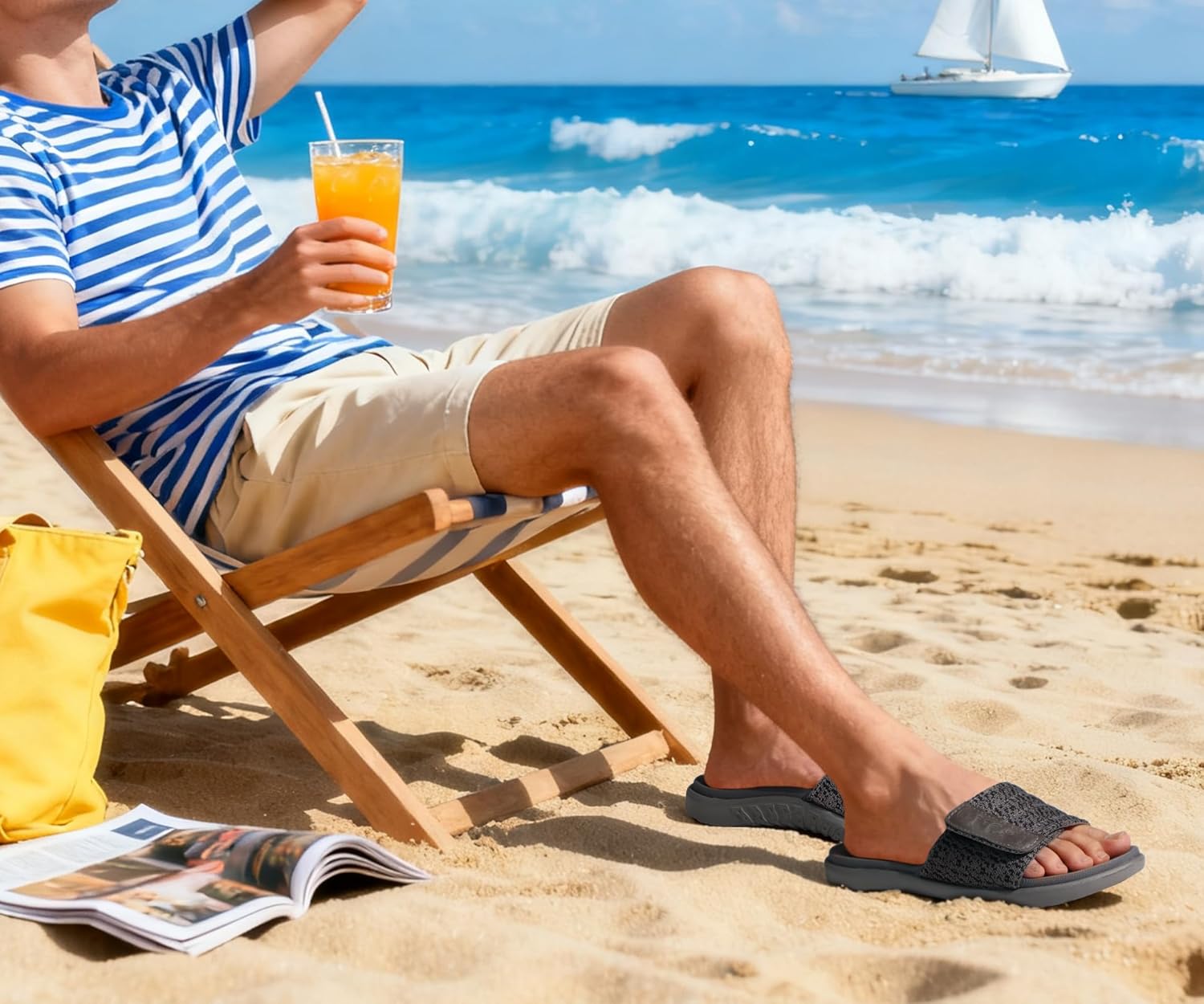 ONCAI Mens Sandals, Arch Support Sport Slides Open Toe Adjustable Straps Orthotic Cushioned Footbed for Plantar Fasciitis Rubber Soles Size 7.5-15 - Image 2