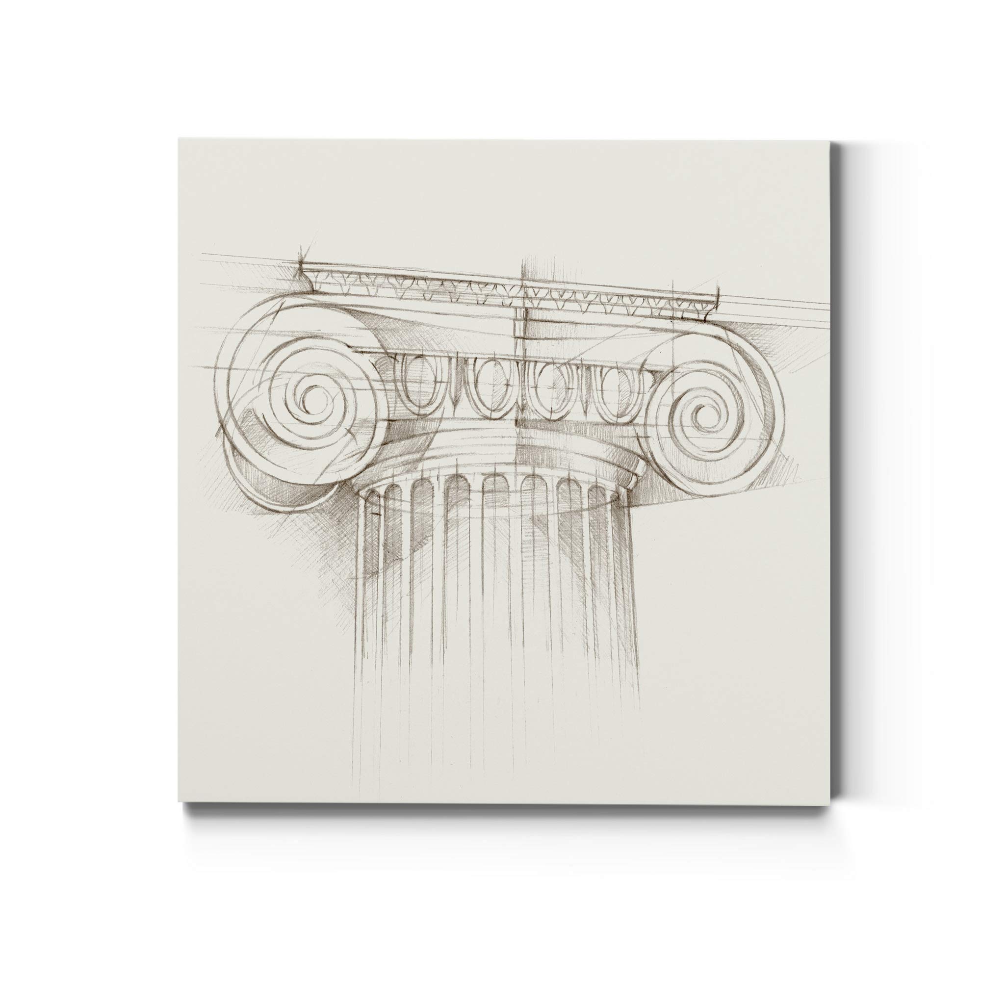 Square Canvas Wall Art, Abstract Art Ready to Hang, Modern Home & Office Décor, Vintage Map & Architecture, Premium Stretch Canvas Vintage Home Décor - Architectural Column III 16X16