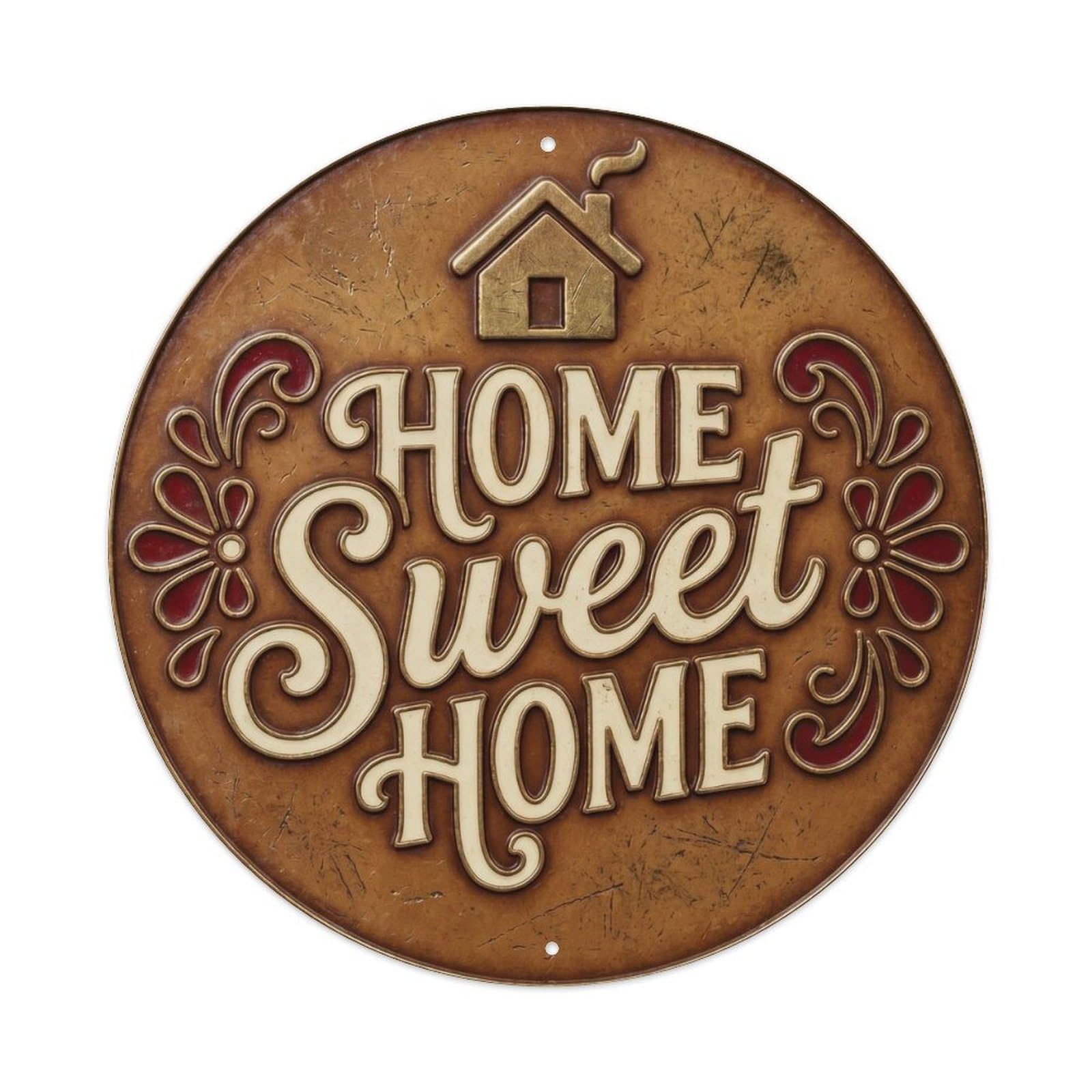 Home Sweet Home Nostalgic Hanging Display Retro Slogans Metal Tin Sign Plaque Wall Decor for Cafe, Club Bar, Office, Home Garden Round Metal Poster 8x8Inch