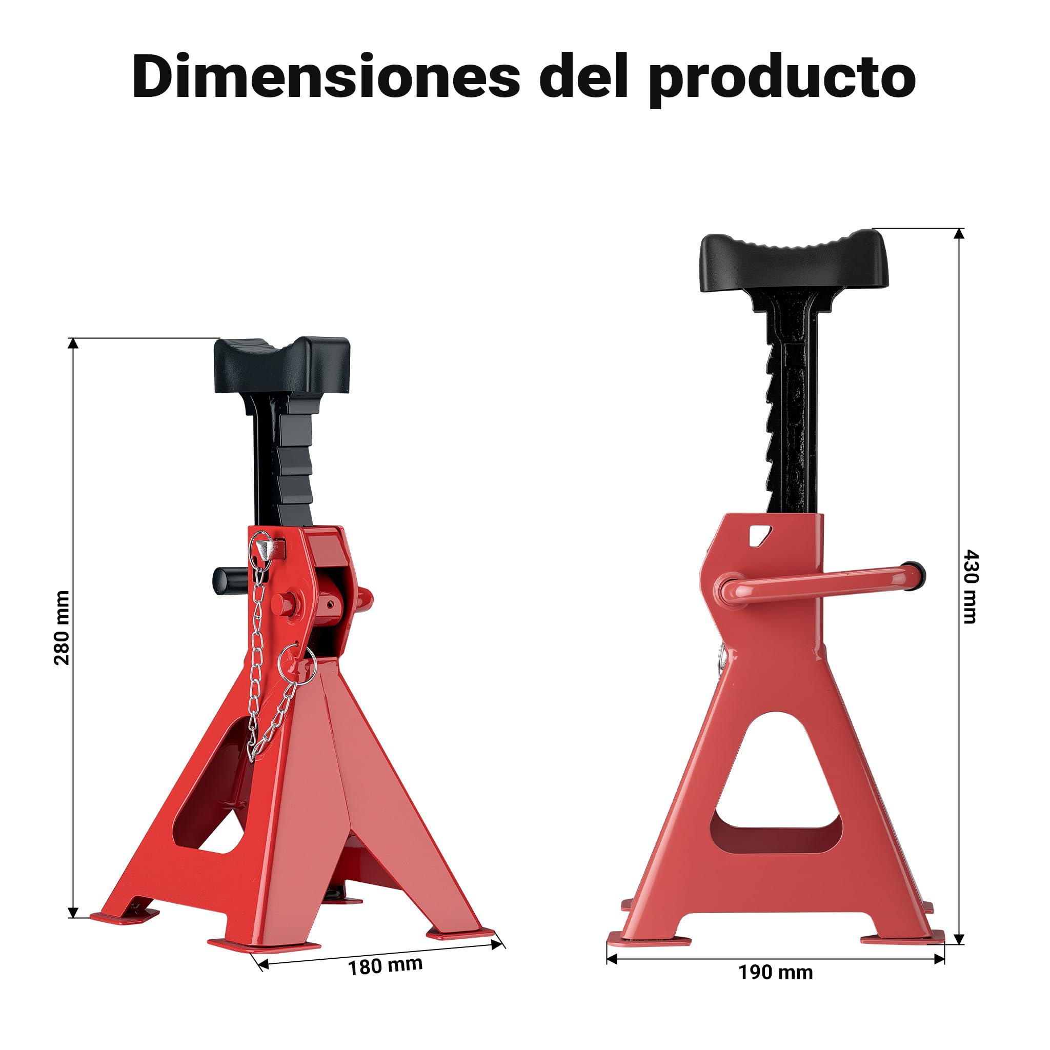 WilTec Set de 2 caballetes para Coches Altura Ajustable 28-42,5 cm hasta 2 toneladas Soportes de Gato Eje de Coche con Doble Bloqueo de Seguridad, Base Amplia Cubierta de Goma Antideslizante