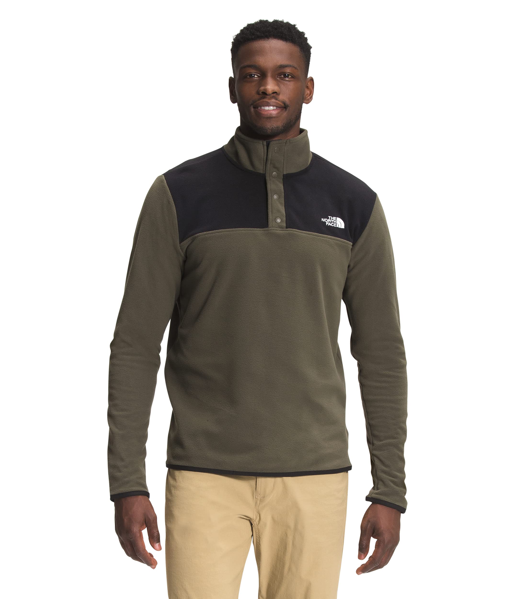 THE NORTH FACE Men's TKA Glacier Snap-Neck Pullover Sweatshirt, New Taupe Green/TNF Black, Large