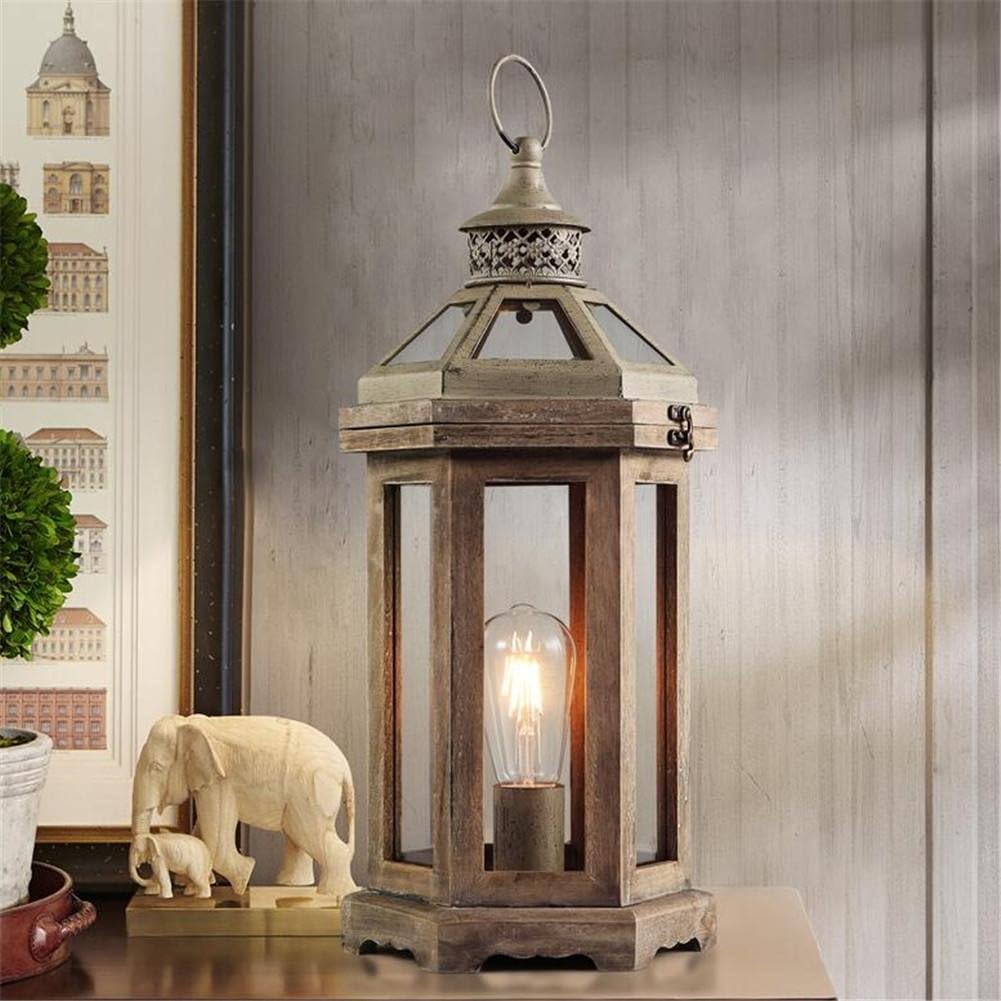 Atmko®Retro Wooden Desk Lamp E27 Bedside Lamp American Style Rural Portable Wall Hanging Lantern Lamp Table Lamp for Office Home Reading Study Work(Rust Color)