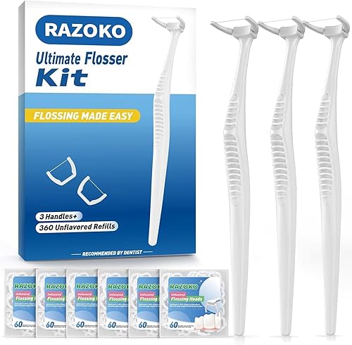 Palillos de hilo dental, kit de hilo dental con 3 mangos y 360 recargas de fuerza extra