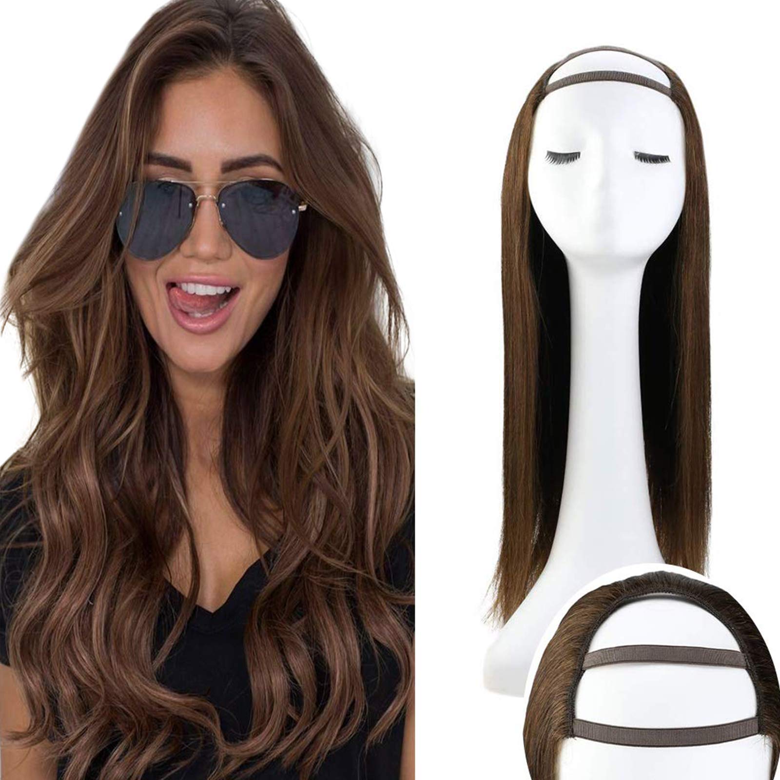 Amazon.com : Sunny U Part Wig Human Hair 14 Inch #4 Brown Half Wig Clip in  Human Hair Medium Cap Brown U Part Hair Wig Brazilian Human Hair Silky  Straight 100g :