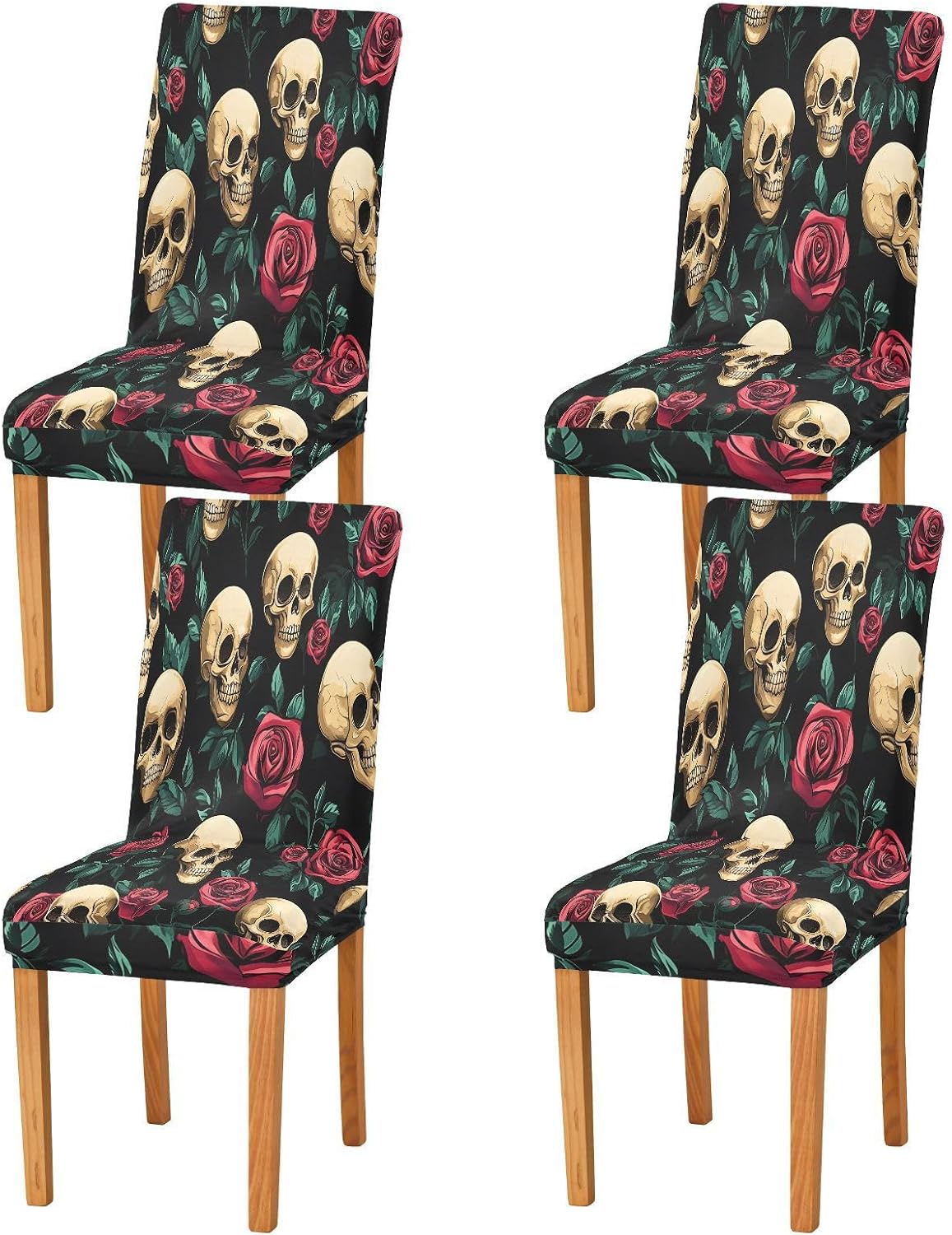 ALAZA Chair Covers for Dining Room, Black Skull Red Rose Hat Pattern Stretch Chair Cover Sets Chair Protector Removable Washable for Ktichen Restaurant Hotel