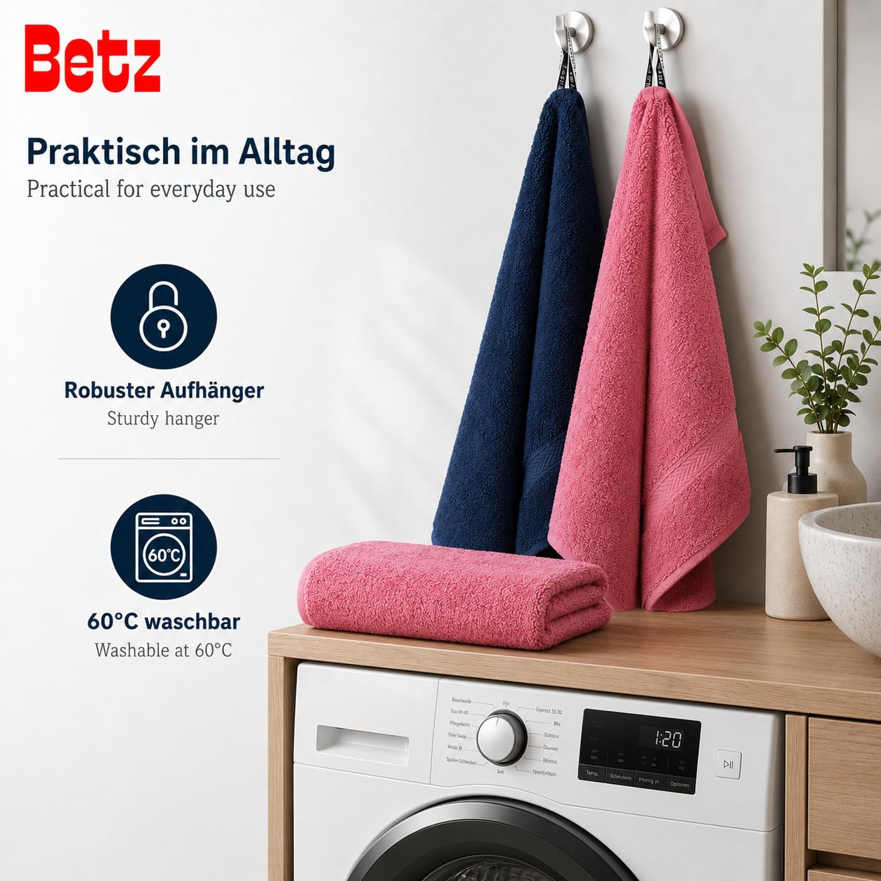 Betz 10-częściowy zestaw ręczników Classic 100% bawełna 2 ręczniki kąpielowe 4 ręczniki do rąk 2 ręczniki dla gości 2 ręczniki do rąk kolor ciemnoniebieski i brudny róż