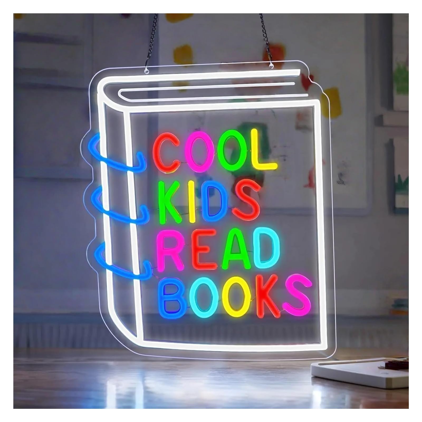 RONGCH Hanging Art Neon Signs Cool Kids Read Books Neon Sign LED Light Dimmable for Kids Room Classroom Library Reading Corner Wall Decor 29.5cmx35cm