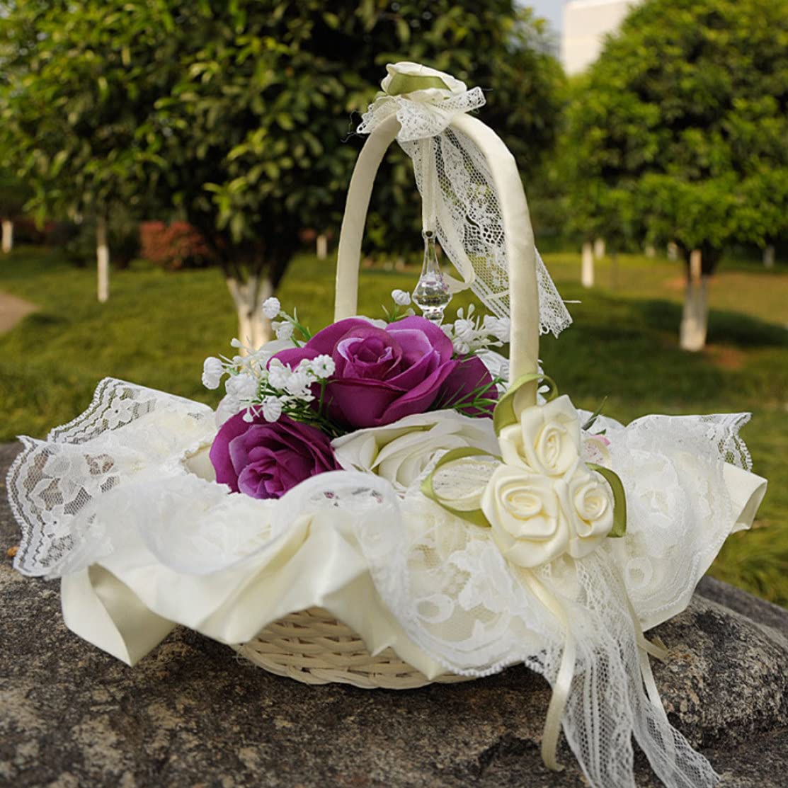 Cesta de bodas de niña de las flores Cesta de bodas Canasta de flores Flores Baskas Románticas Románticas Cestas Flower Cestas para bodas Decoración