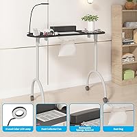 Vista 5 de TABU Mesa de manicura portátil para uñas, mesa de manicura plegable con ventilador colector de polvo, lámpara LED, 4 ruedas bloqueables y bolsa