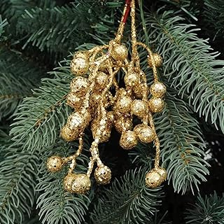 6 Pack Christmas Glitter Berries Stems Artificial Christmas Tree Picks Ornaments for Xmas Wreath DIY Christmas Tree Filler Party Home Decor