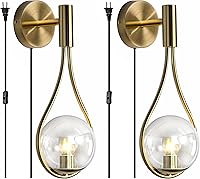 Vista 12 de BOKT Juego de 2 apliques de pared de vidrio con globo dorado, luces de tocador modernas de mediados de siglo, lámpara de tocador de baño de vidrio
