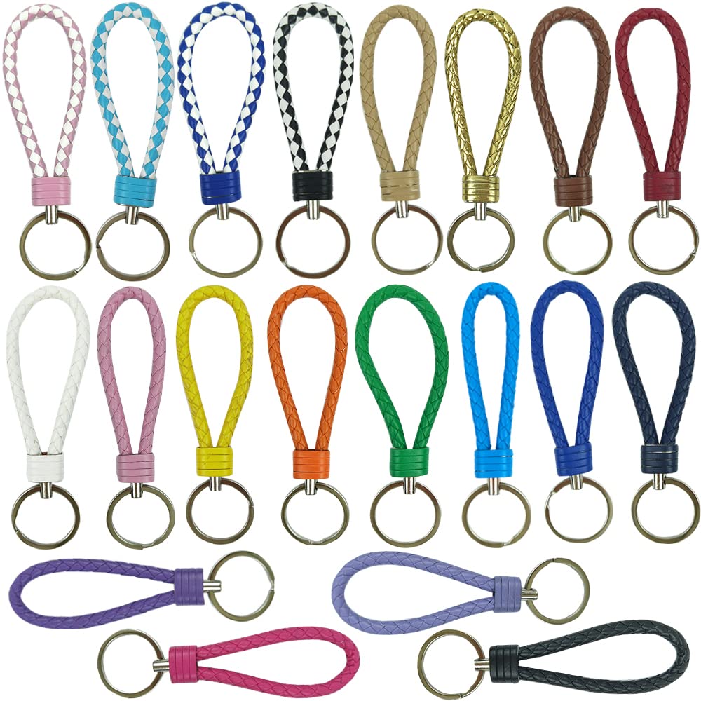 CENRONGBraided Leather Keychains,20 Pcs Braided Keychain Leather Braided Rope Key Holder Ring Rope Keyring,for Men Women DIY Bag Pendant Hang Keys Car Keys