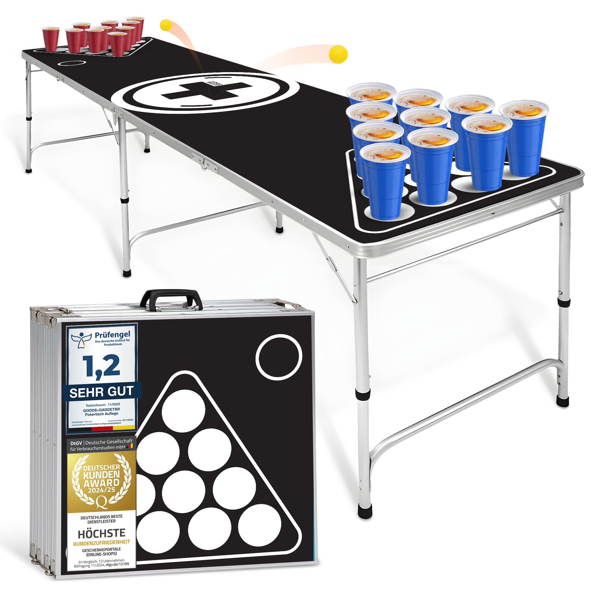 Tectake Bierpongtafel Beerwars I, Led-verlichting, Incl. Kaartspel