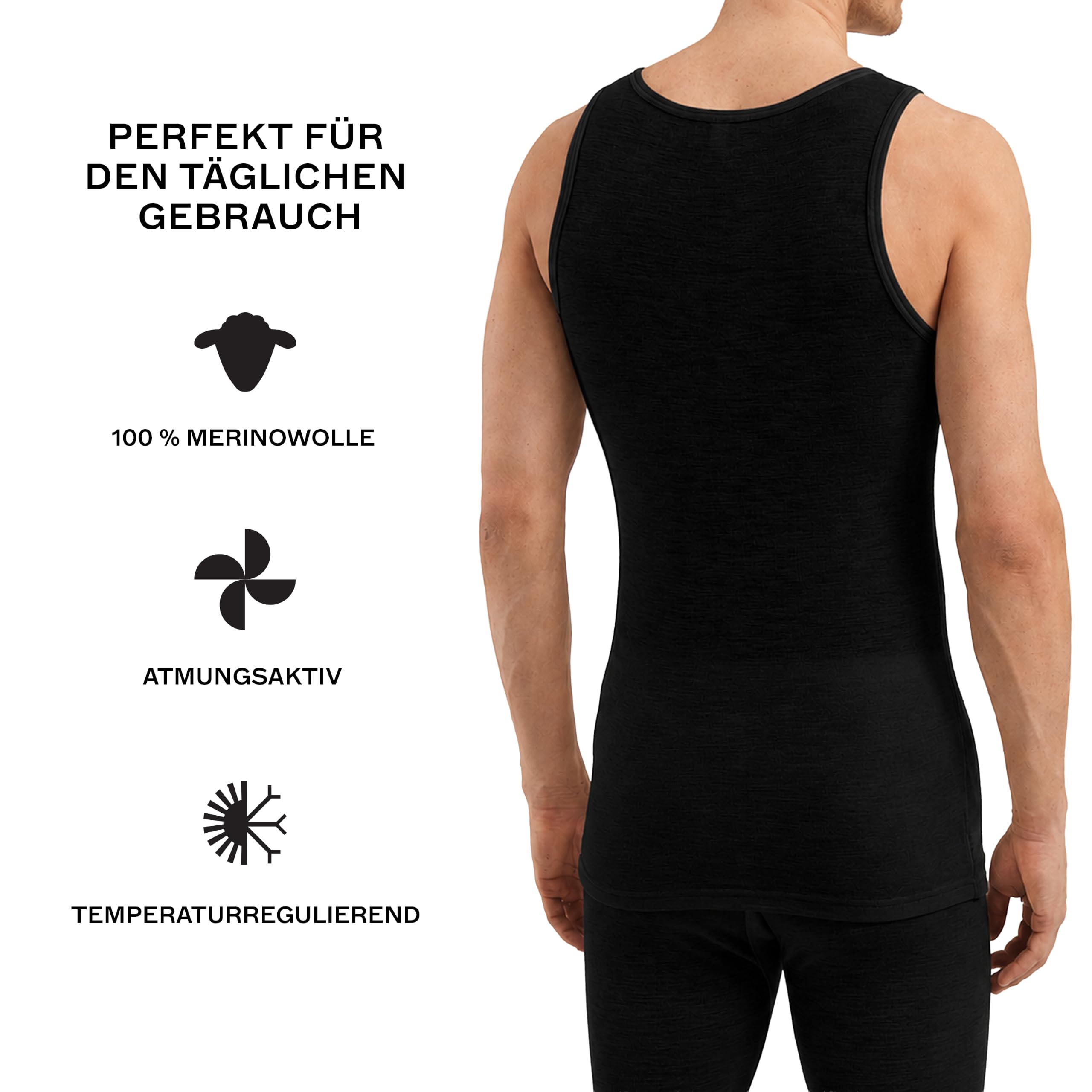 Dilling Herren Tanktop Merinowolle – Merino Unterhemd Baselayer, kratzfrei (2er-Pack)