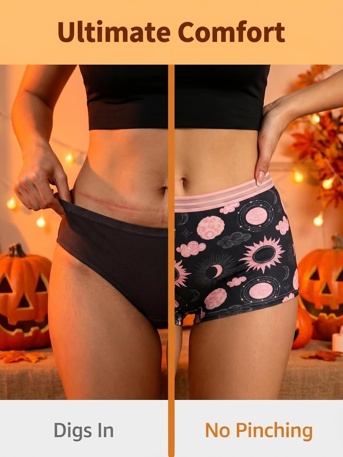 Morvia Women's Boxer Briefs, 5 Pack Gothic Printed Underwear, Spooky Skull Floral High Elasticity Soft Stretchy Boyshorts