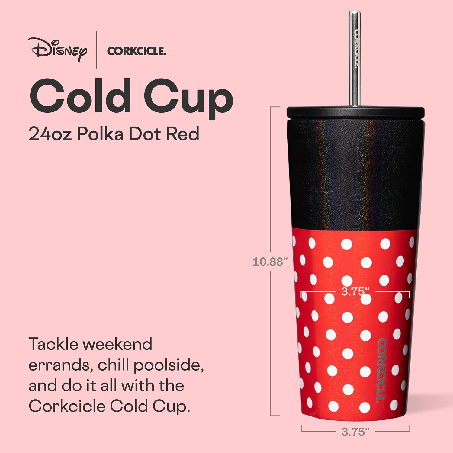 Corkcicle Cold Cup Straw Tumbler, 24 oz, Disney Minnie Mouse image 2