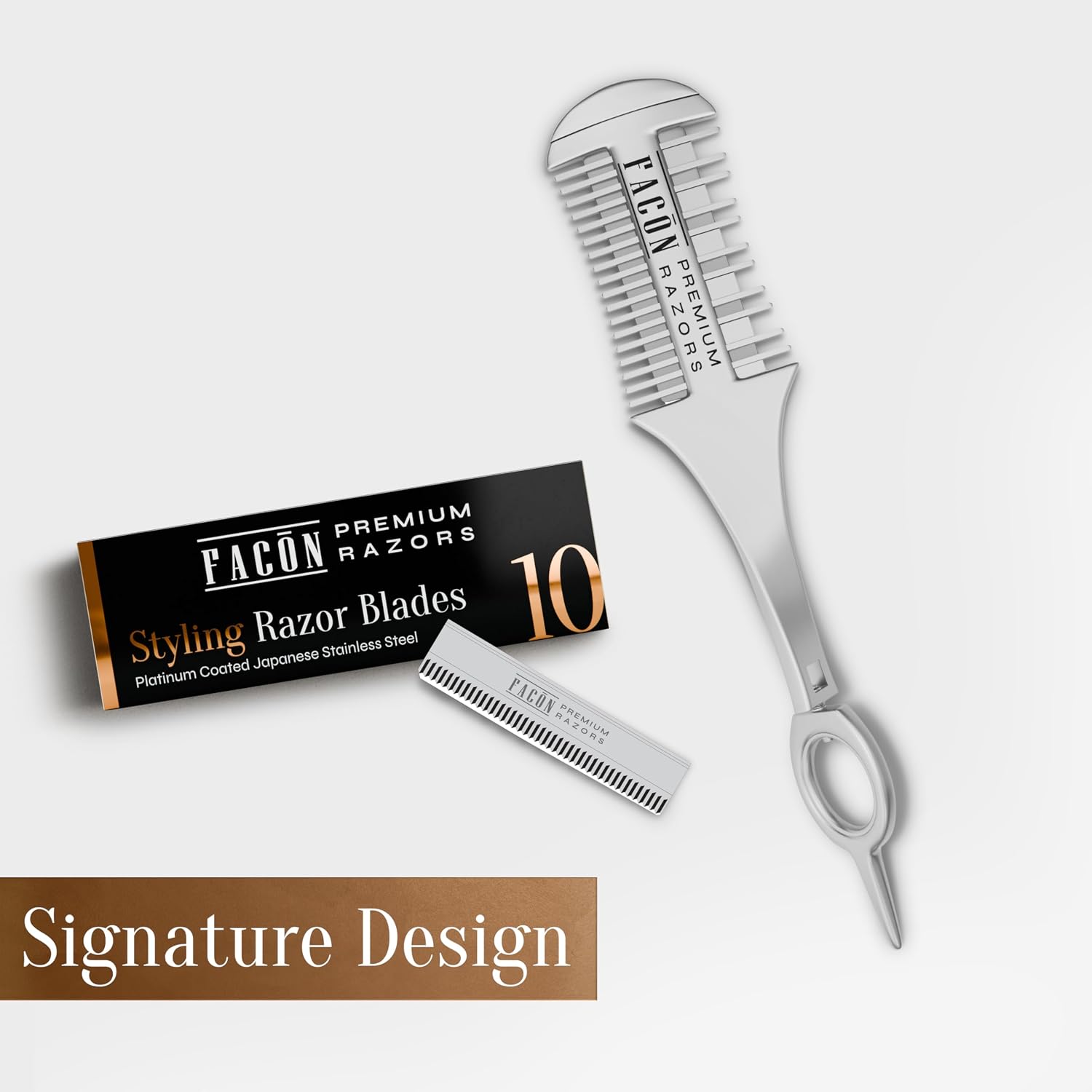Facón Razor Comb for Hair Cutting - Professional Hair Cutting Comb Kit with 12 Replacement Blades, Double Edge Shaper for Salon & Home, Premium Styling Thinning Texturizing Split Ends Trimming Razor