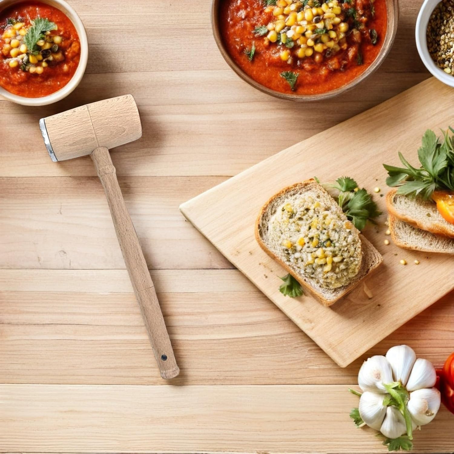 Meat Tenderizer Hammer Dual-sided Steak Pounder Beechwood Handle Kitchen Meat Smasher for Beef Chicken Pork Home Cooking Tool for Tenderizing