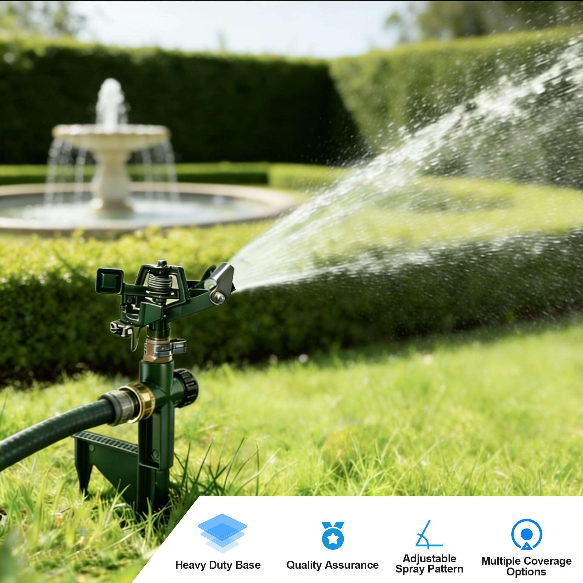Hourleey Confezione da 2 irrigatori a impatto per cortile, spruzzatore d'acqua pulsante regolabile su picchetto, in lega di zinco per irrigazione da giardino a 360 gradi