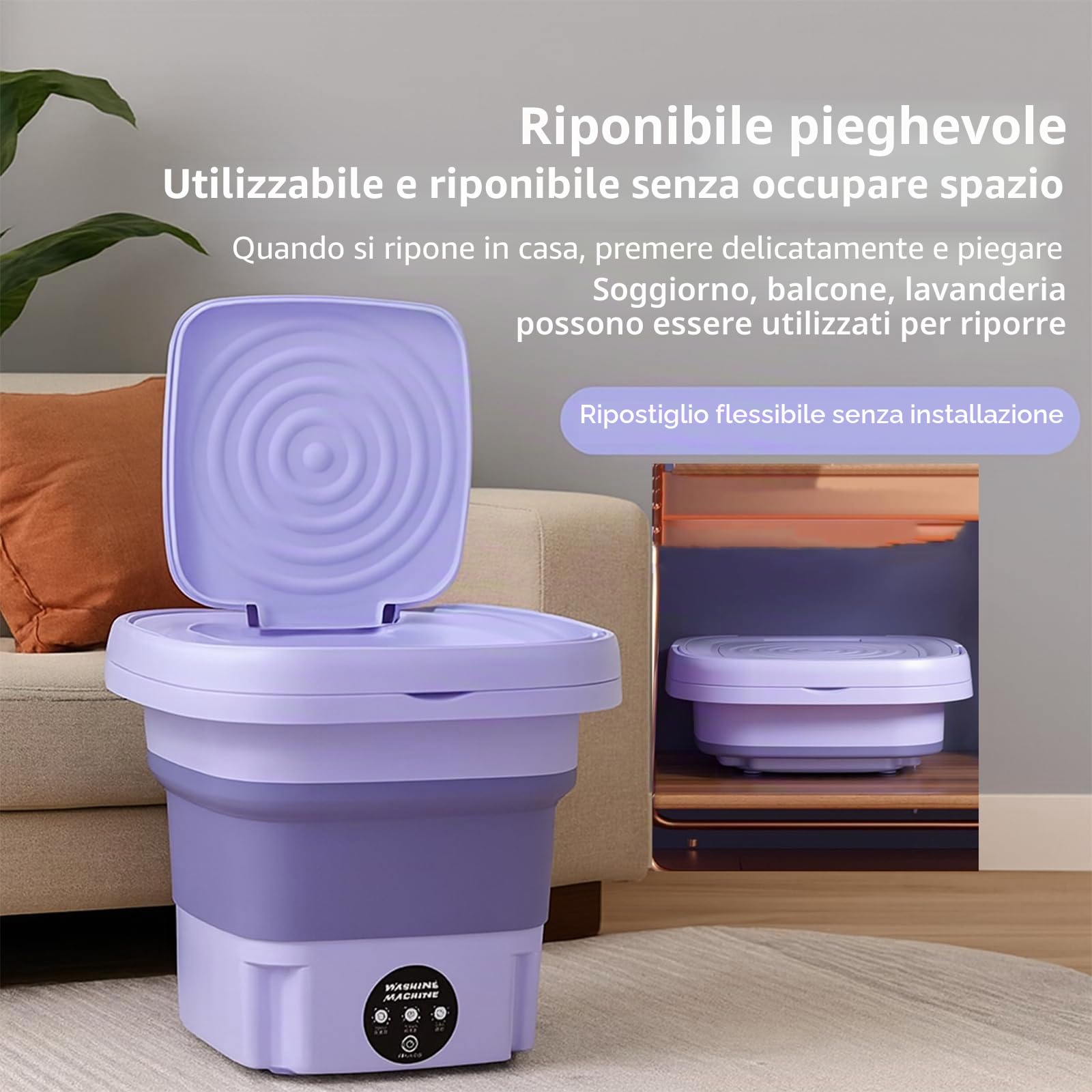 Mini Lavatrice Portatile 8L Pieghevole Motore Silenzioso Lavaggio Veloce per Vestiti Neonati, Biancheria Intima e Delicati, Dormitorio da Viaggio