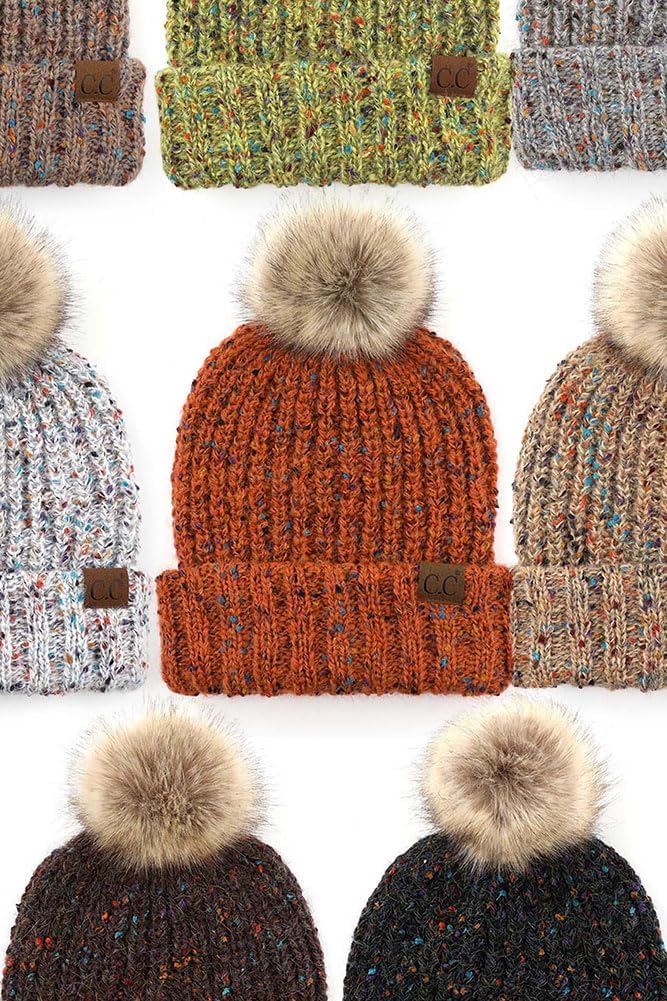 ScarvesMe Women's Winter Soft Knit Aztec Pattern Beanie with Faux Fur Pom