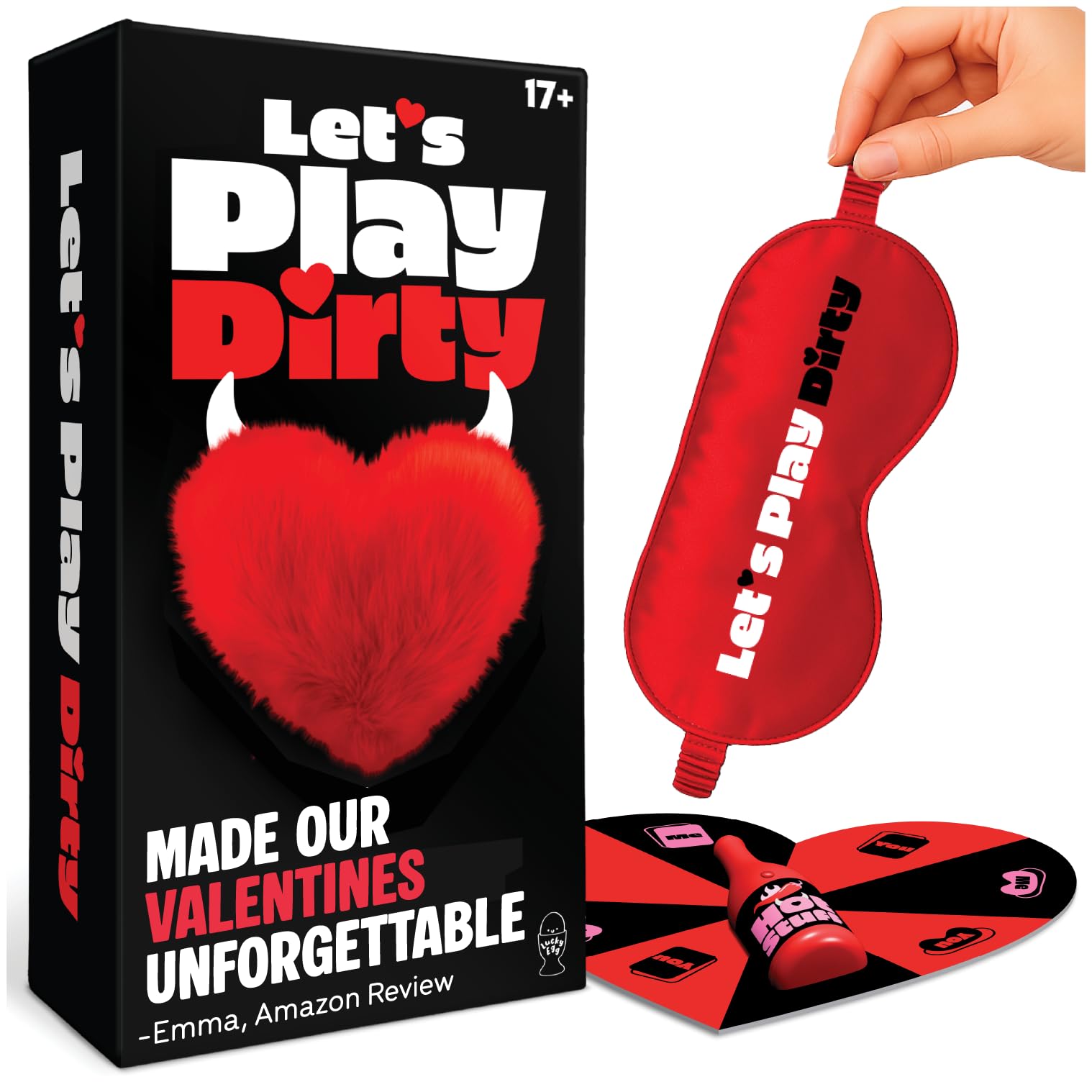 Lucky Egg Let's Play Dirty, Couples Games for Adults with Spinner Blindfold and 180 Naughty Prompts