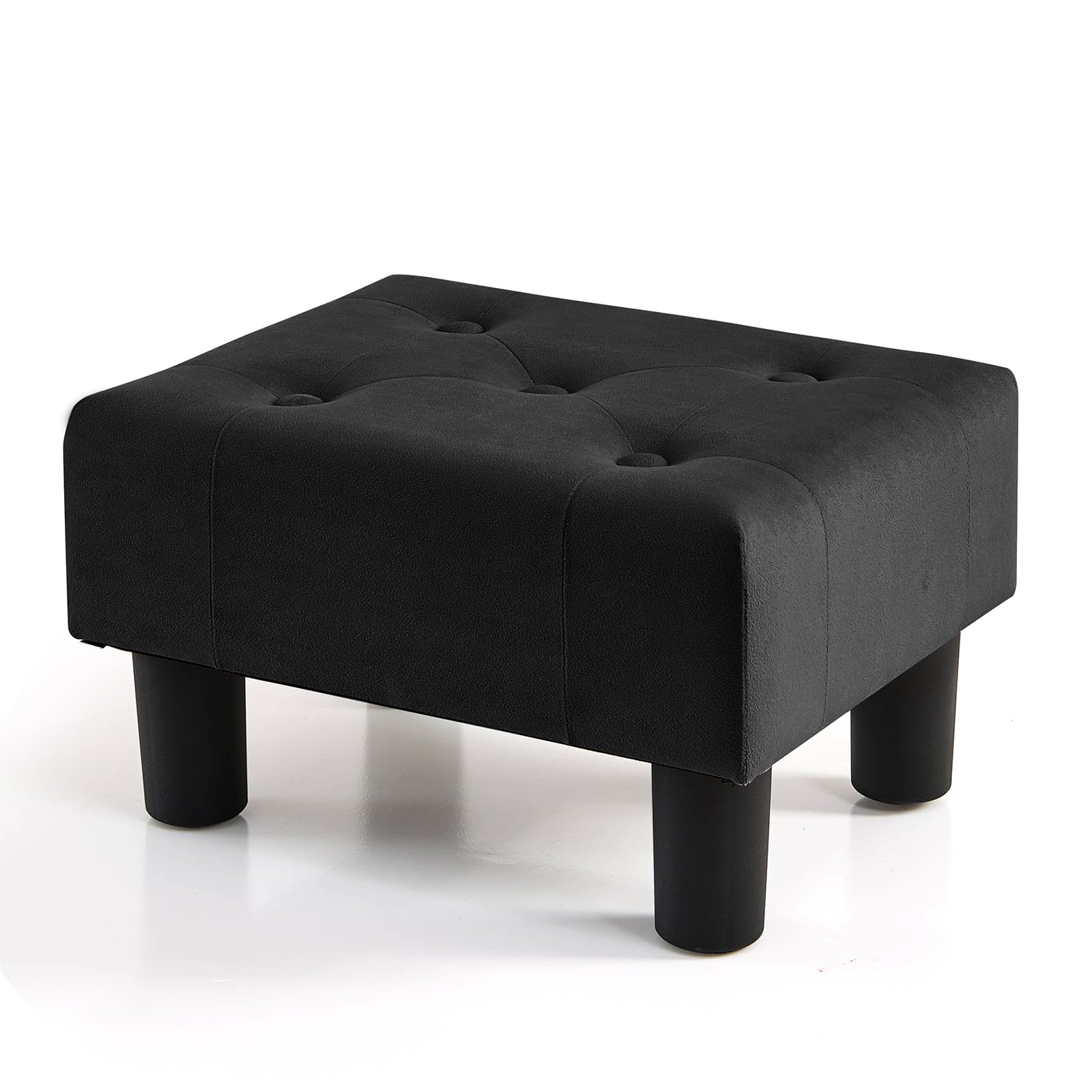 BRIAN & DANY Small Foot Stool, Velvet Footstool with Legs, Footstools for Living Room, Ottoman Footrest Extra Seating for Entryway, Black