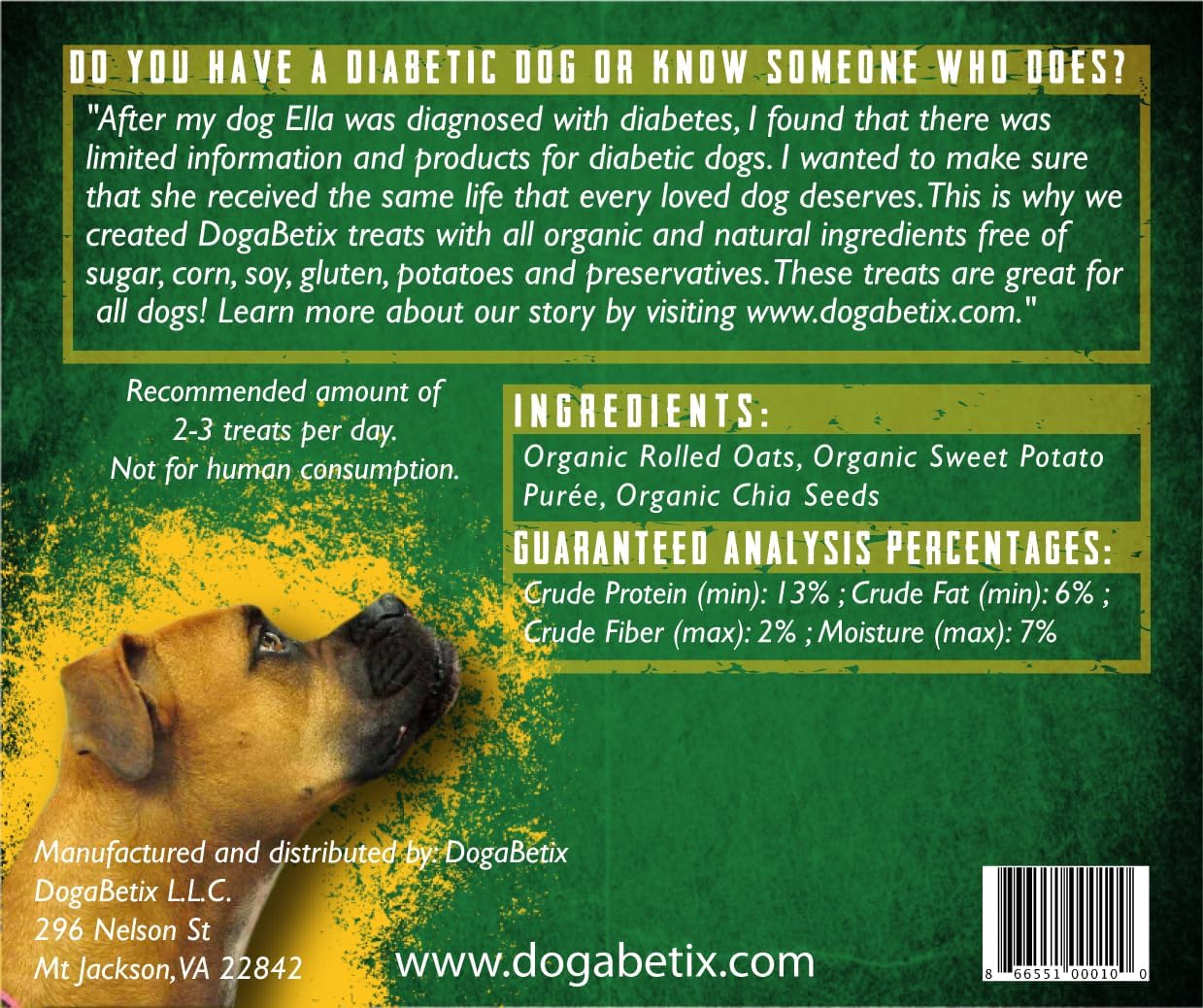 Ella's Diabetic Dog Treats 24 oz - 3 Flavors -Low Glycemic Ingredients - Vet Approved - Made in USA by Owners of Diabetic Dogs - Designed to Help Keep Sugar Levels Balanced