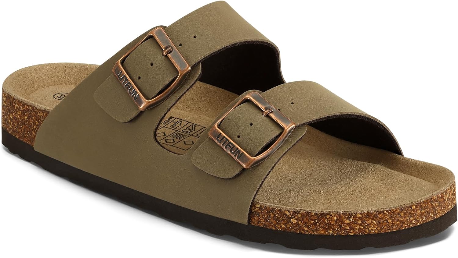 Litfun Women's Cork Footbed Sandal Summer Slip On Slide Sandals with Adjustable Buckle - Image 9