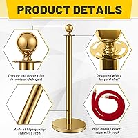 Vista 4 de Ferraycle - 8 piezas de 2025 Prom de acero inoxidable, soporte con cuerda de terciopelo de 5 pies y poste, barreras de control de multitudes