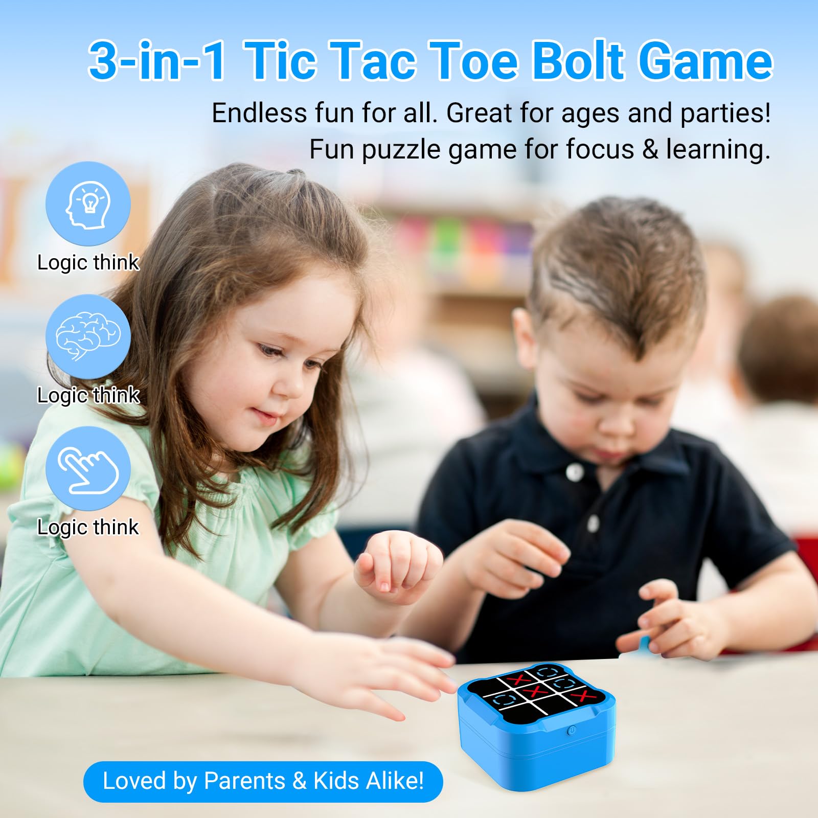 Tic Tac Toe Bolt Game, Elektroniczna Gra w Kółko I Krzyżyk,Przenośna Konsola do Gier Logicznych 5 w 1, Przenośna gra Podróżna dla Rodzinna (Blue)