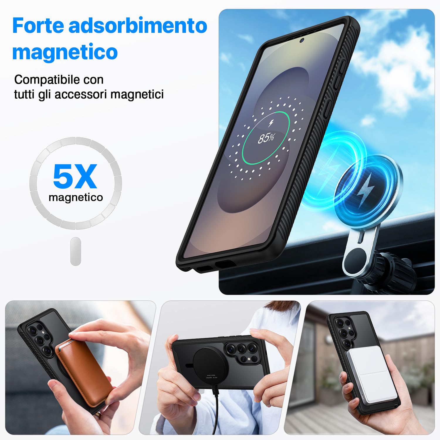 CENHUFO Magnetica Cover Samsung Galaxy S25 Ultra, 360 Gradi Antiurto con Protezione Schermo Integrata Rugged Trasparente Case Doppia Faccia Fronte Retro Custodia per Samsung Galaxy S25 Ultra -Nero