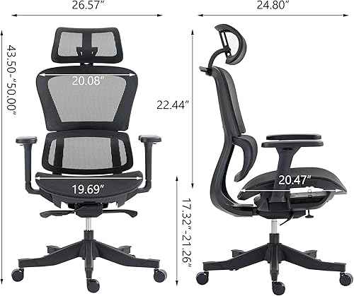 Miniatura 2 de Silla de oficina ergonómica, silla de escritorio de respaldo alto con reposacabezas, silla de escritorio de malla con reposabrazos y soporte lumbar