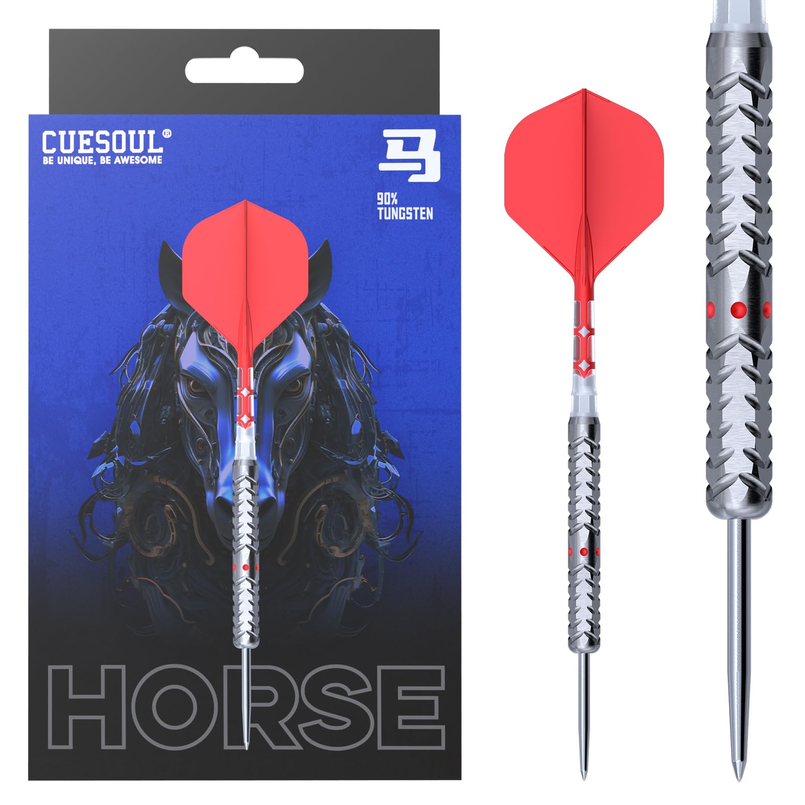 CUESOUL Chinese Zodiac HORSE 24g Steel Tip 90% Tungsten Dart Set with Titanium Coated and Integrated ROST T19 Flight