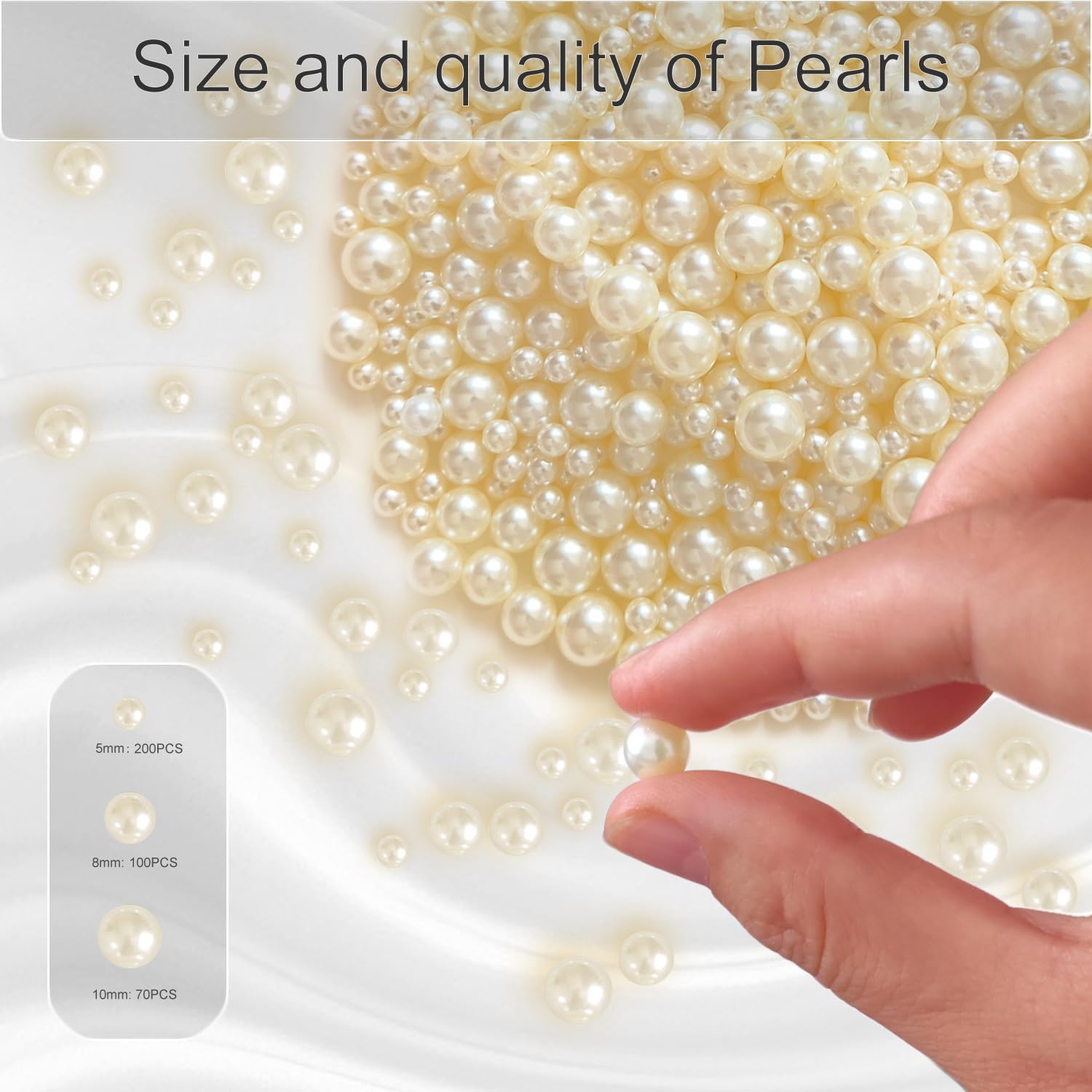 3 Size Pearl Beads for Crafts 5mm/8mm/10mm Round Loose Pearl Beads with No Holes for Assortment Beading DIY Craft - Image 3