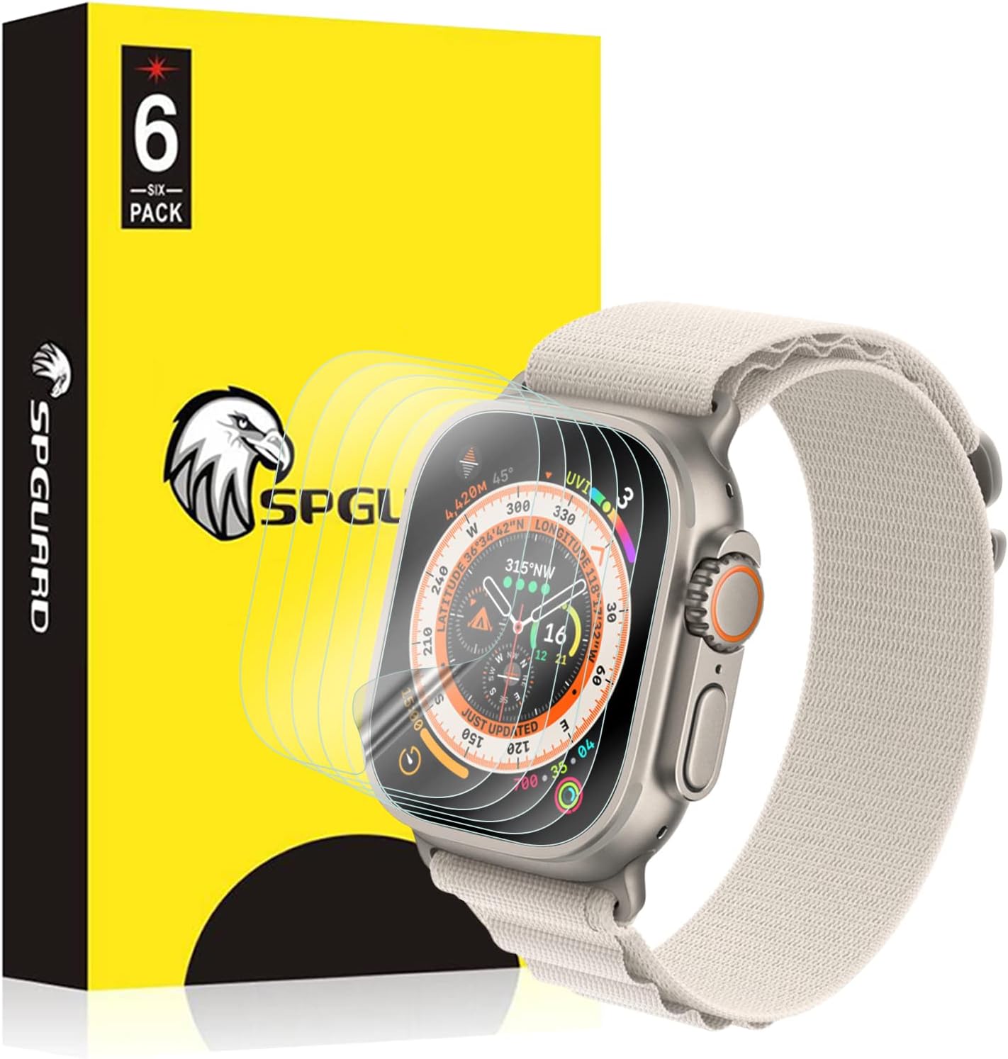 SPGUARD [6-Pack] Screen Protector for Apple Watch Ultra 49mm LiquidSkin[Self Healing][Max Coverage] Screen Protector Anti-Bubble HD Clear TPU Slim Soft Film for Apple Watch 49mm Screen Protector