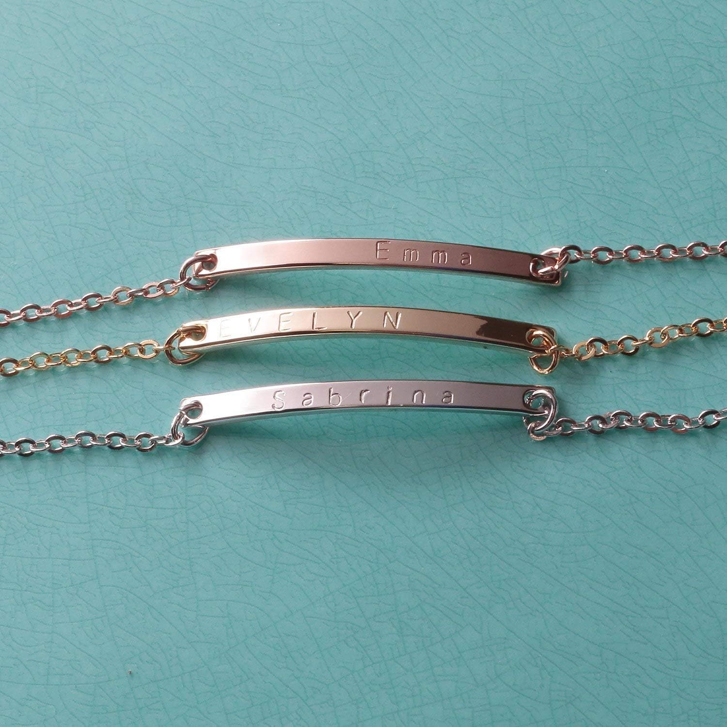Personalized Your Name Bar Bracelet Dainty 16k Gold SilverRose Gold Plated Customized Gift