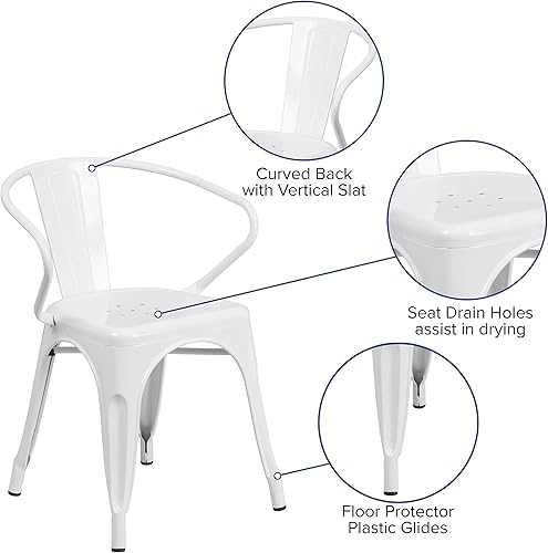 Miniatura 4 de Flash Furniture silla de metal con apoyabrazos, Metal, Blanco