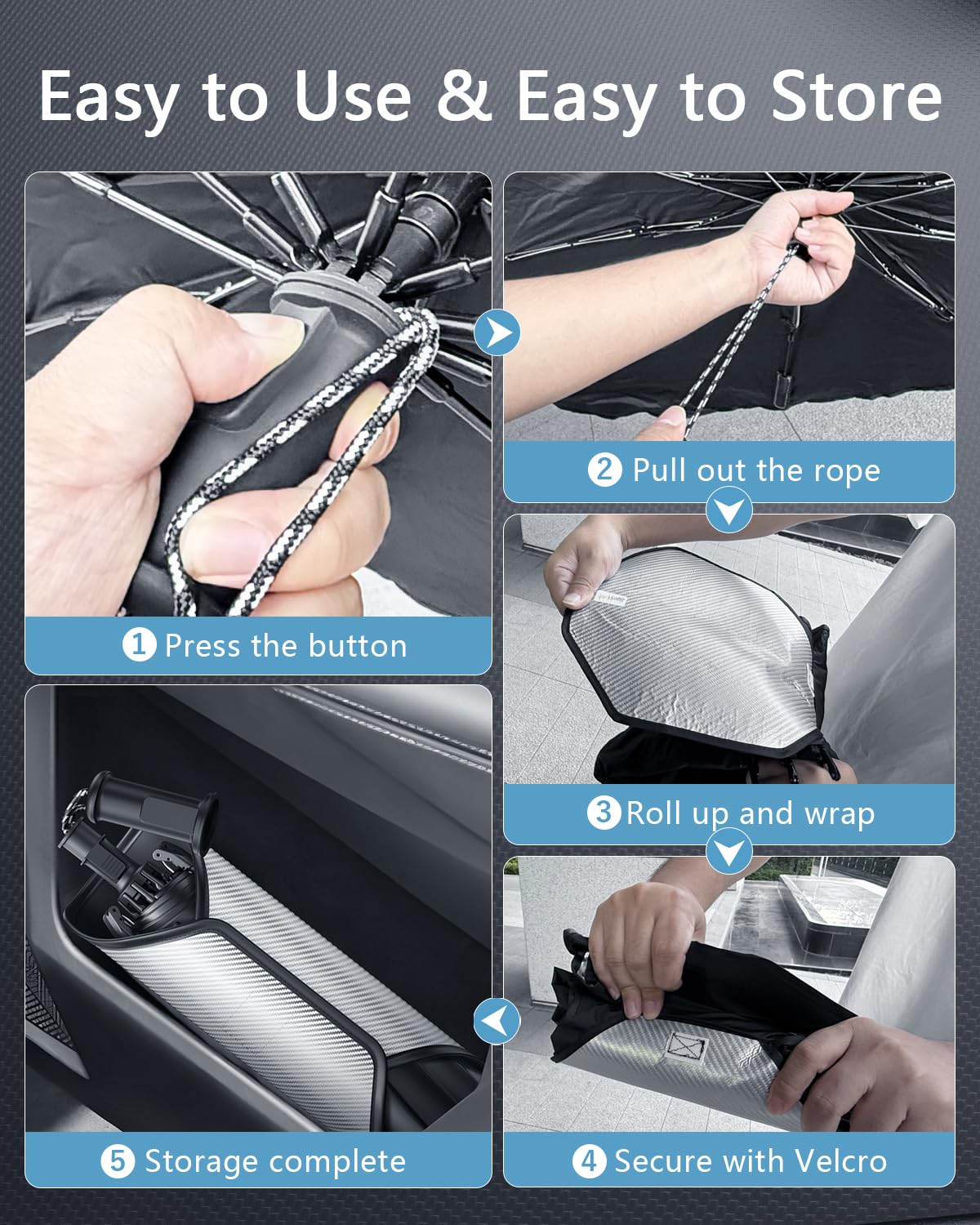 SKTU Parasol para Parabrisas Delantero para Peugeot 3008 2016-2023 2024, diseño de cordón, Parasol Plegable, protección UV para Peugeot 3008 Accesorios Esqueleto de Fibra de Carbono