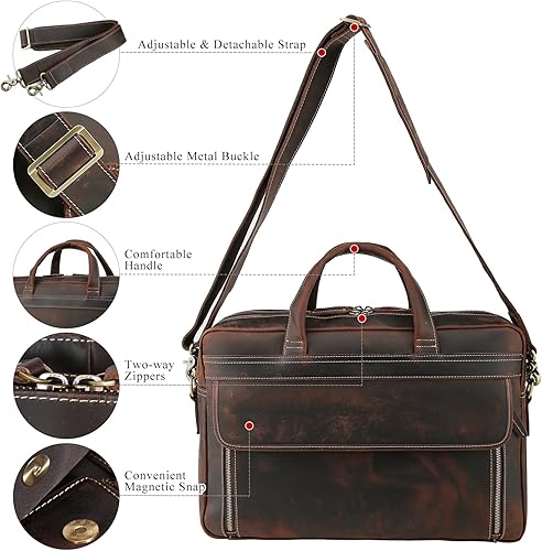 Miniatura 5 de TIDING Maletín de cuero para hombres 17 pulgadas portátil Messenger Bag Office Work Business Bolsa de hombro bolsa de fijación