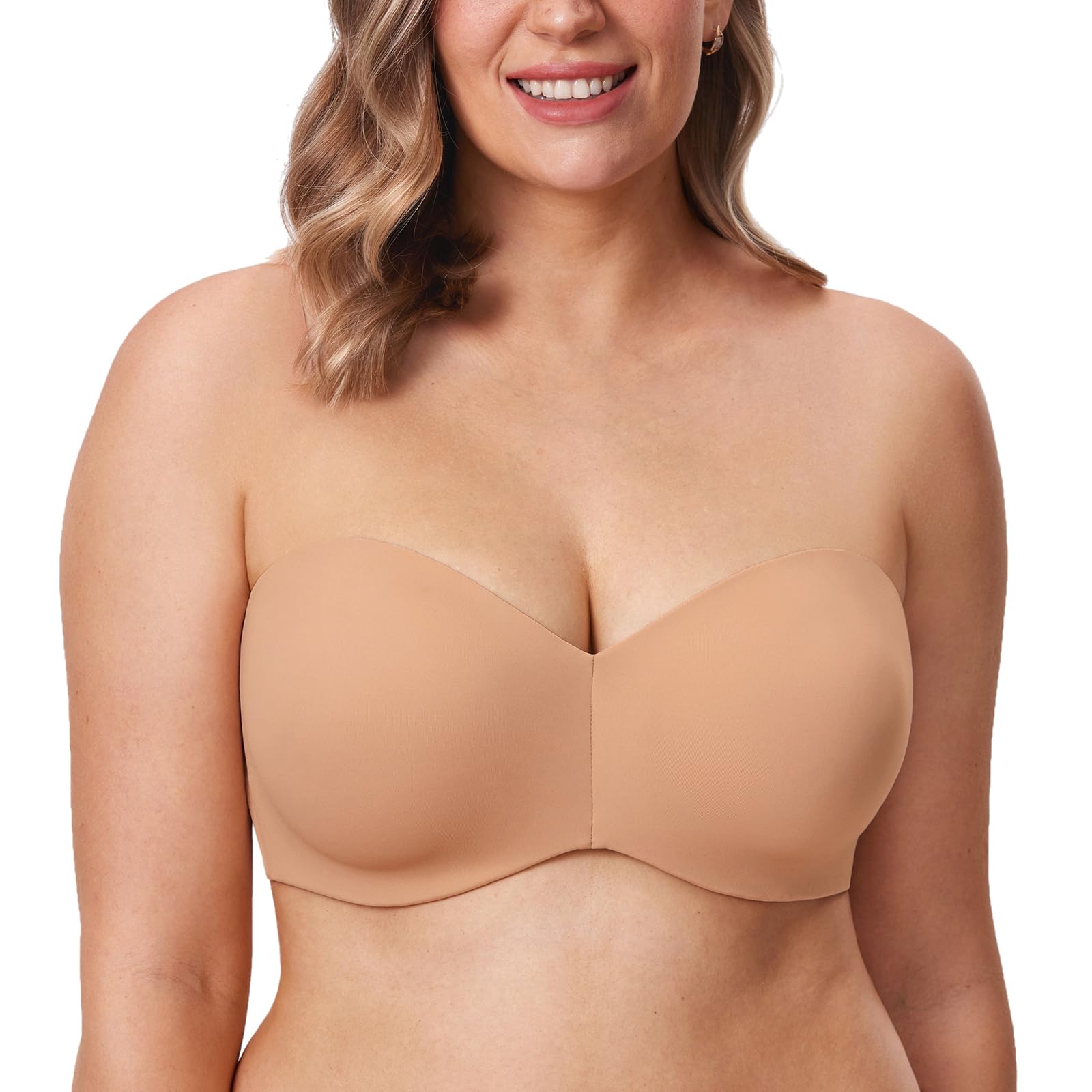 Delimira Women's Barely Buff Strapless Bras Underwire Support Non Padded Plus Size Minimiser Bra 36E