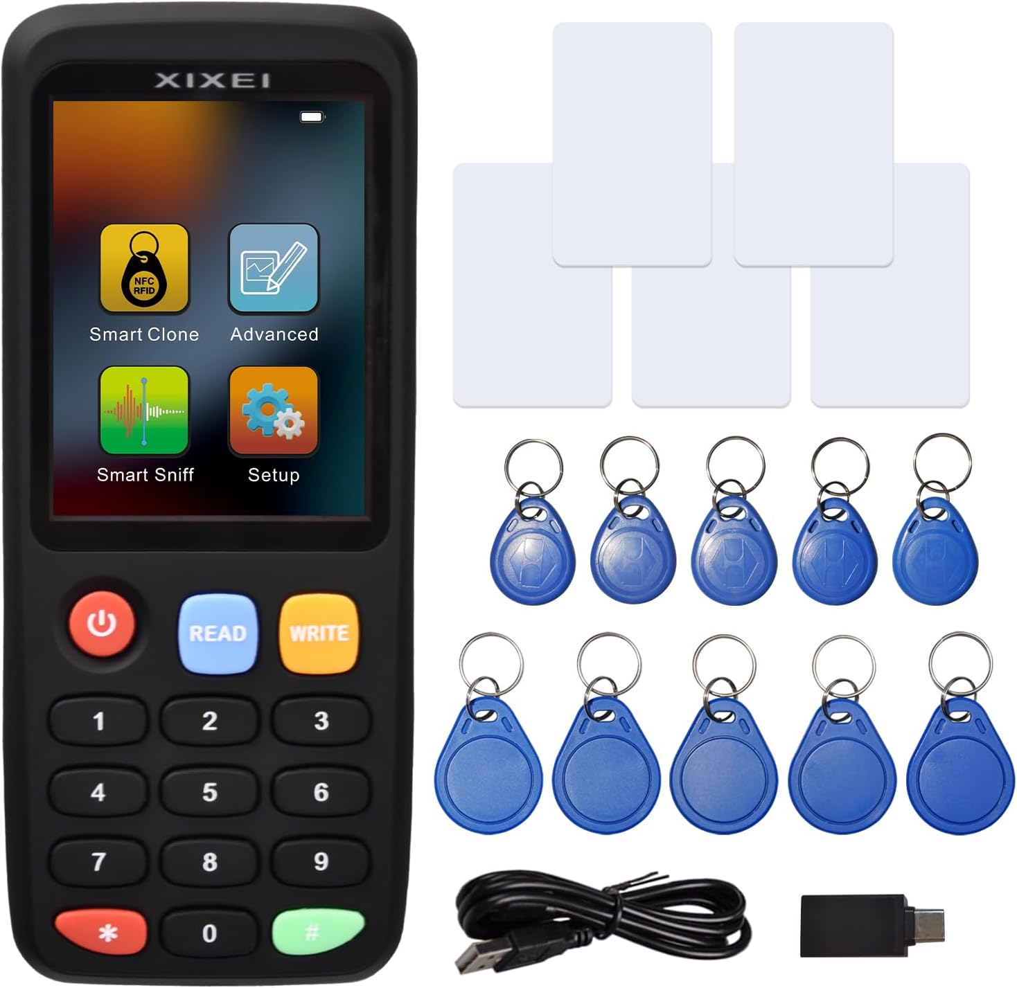 X7 NFC RFID Card Copier Reader Writer Duplicator for Mulit Frequency Read and Writer Smart Card Programming Card(5 pcs rewritable Cards 5 pcs UID keyfobs 5pcs T5577 keyfobs)