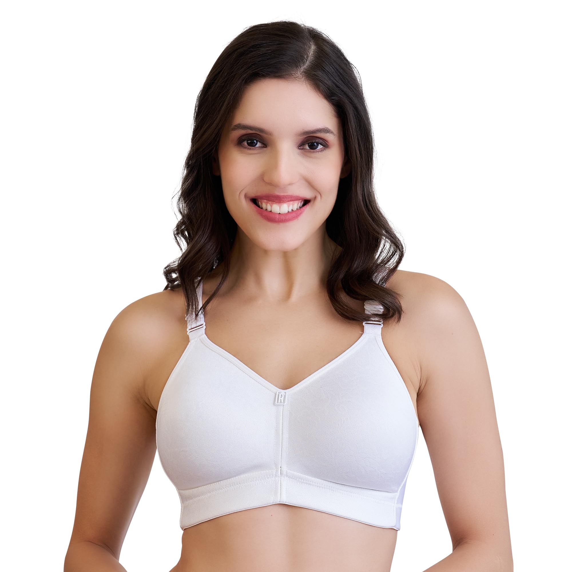Riza TrueFit Women's Non-Padded Non-Wired Front Jacquard Lace and Inside Interlock Fabric Elastane Stretch Full Coverage Bra-image-23