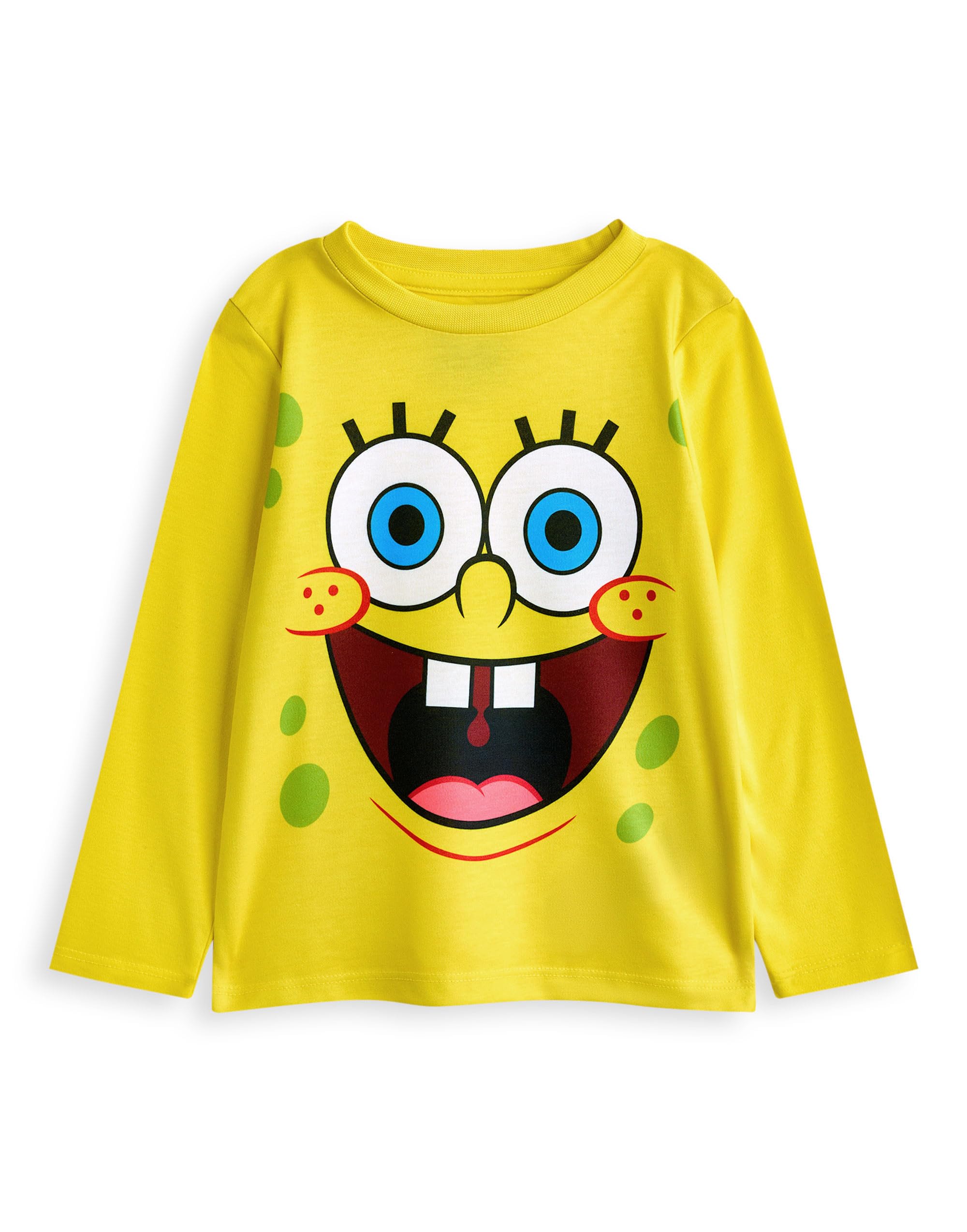 SPONGEBOB SQUAREPANTS Conjunto de Pijama para niños, Paquete de 2 | Camiseta de Manga Larga con gráfico de Personaje en Amarillo y Azul para niño y Pantalones de Pijama de Pernera Larga